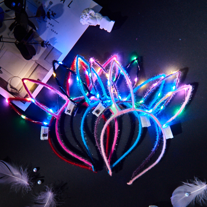Luminous 10 Lights Rabbit Ears Hair Hoop Flash Antlers Push Cat Ears Mickey Light Included Headband Stall Toys Wholesale