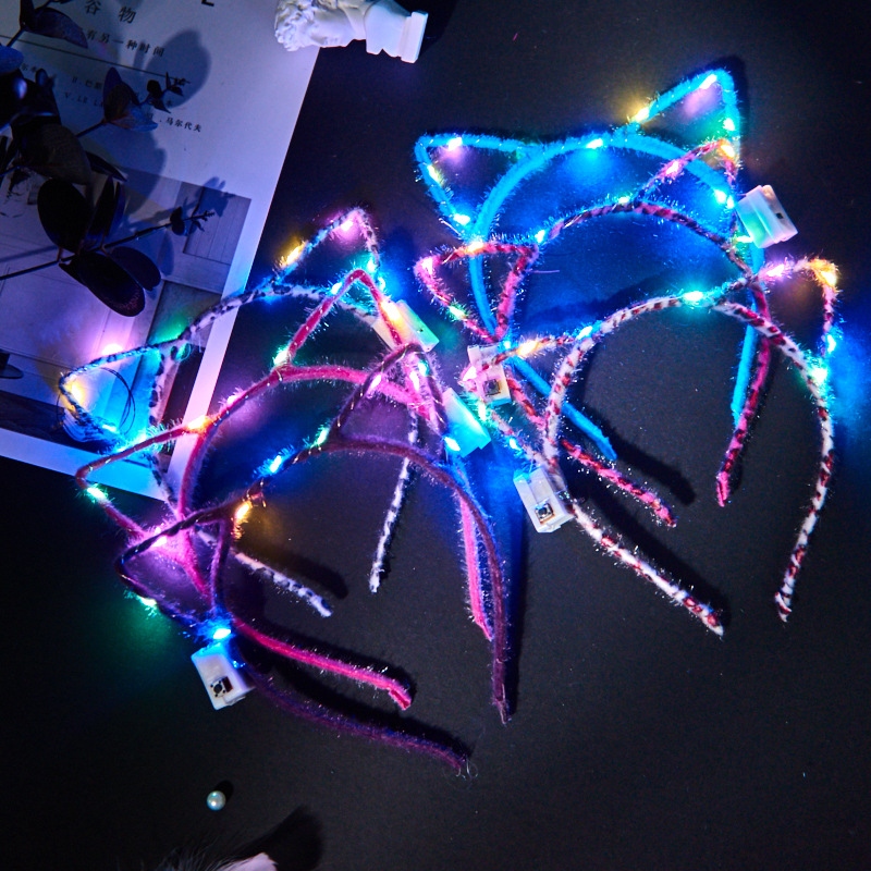 Luminous 10 Lights Rabbit Ears Hair Hoop Flash Antlers Push Cat Ears Mickey Light Included Headband Stall Toys Wholesale