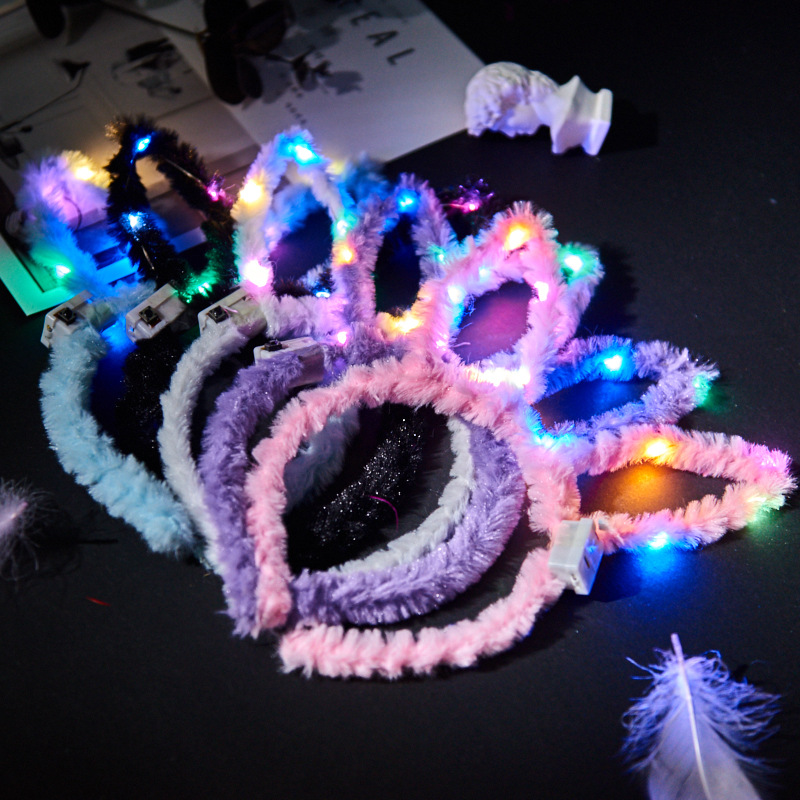 Luminous 10 Lights Rabbit Ears Hair Hoop Flash Antlers Push Cat Ears Mickey Light Included Headband Stall Toys Wholesale
