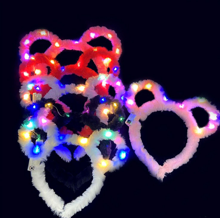 Luminous 10 Lights Rabbit Ears Hair Hoop Flash Antlers Push Cat Ears Mickey Light Included Headband Stall Toys Wholesale