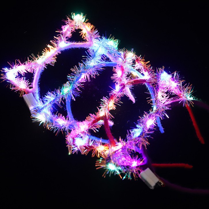 Luminous 10 Lights Rabbit Ears Hair Hoop Flash Antlers Push Cat Ears Mickey Light Included Headband Stall Toys Wholesale
