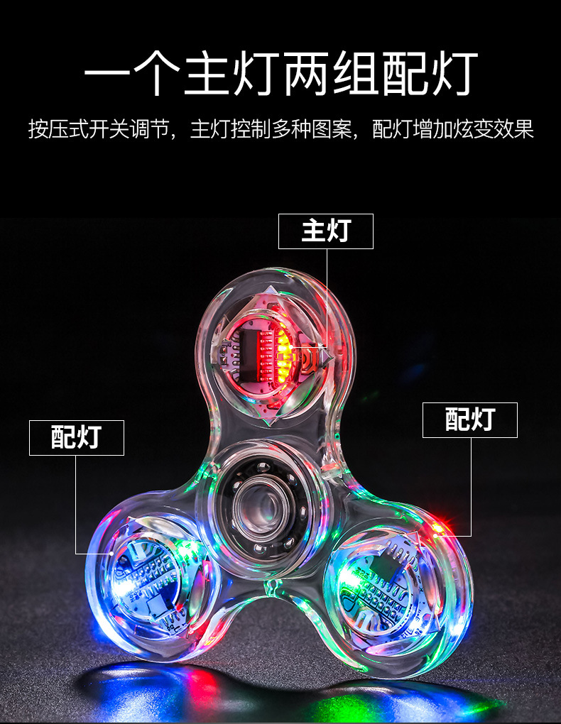 Crystal Led Fingertip Gyro for Decompression Three-Leaf Colorful Luminous Glow Toy Decompression Artifact Stall Hot Sale