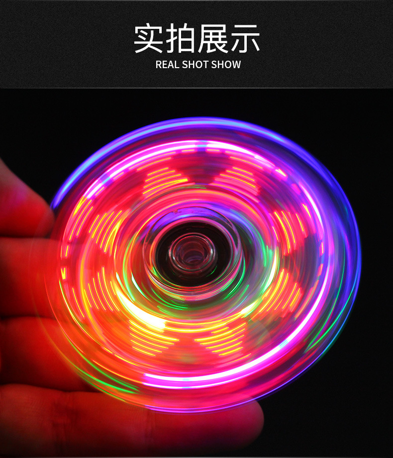 Crystal Led Fingertip Gyro for Decompression Three-Leaf Colorful Luminous Glow Toy Decompression Artifact Stall Hot Sale