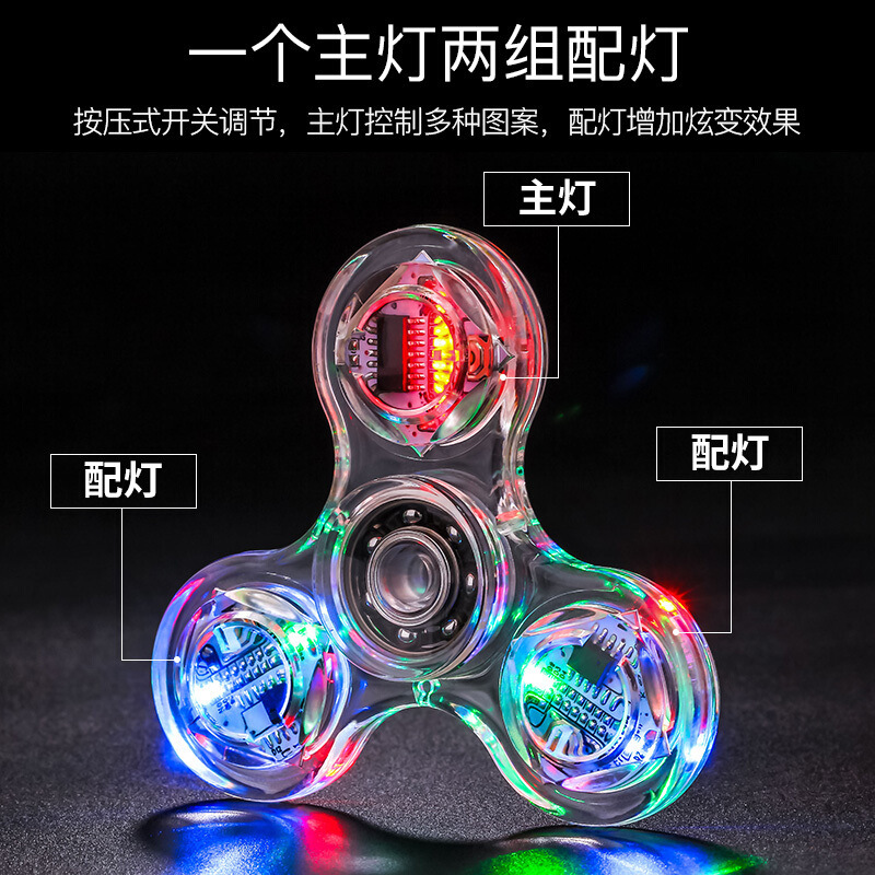 Crystal Led Fingertip Gyro for Decompression Three-Leaf Colorful Luminous Glow Toy Decompression Artifact Stall Hot Sale