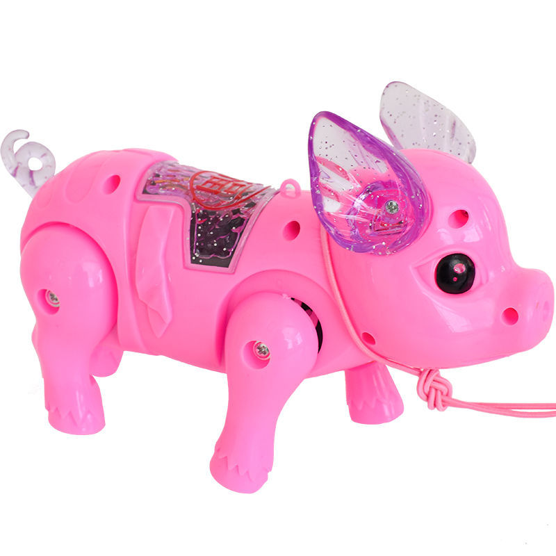Tiktok Same Style Running Rope Pig Creative Glow Music Children&#039;s Toy Electric Pig Night Market Stall Supply