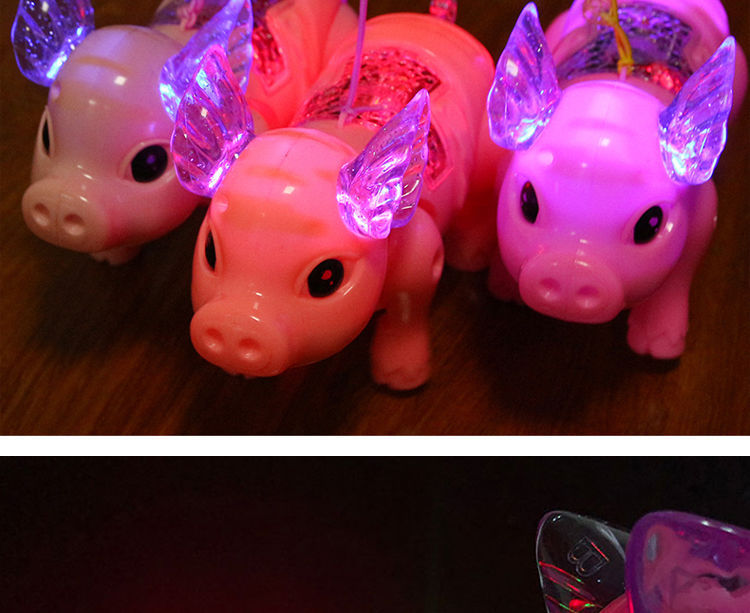 Tiktok Same Style Running Rope Pig Creative Glow Music Children's Toy Electric Pig Night Market Stall Supply