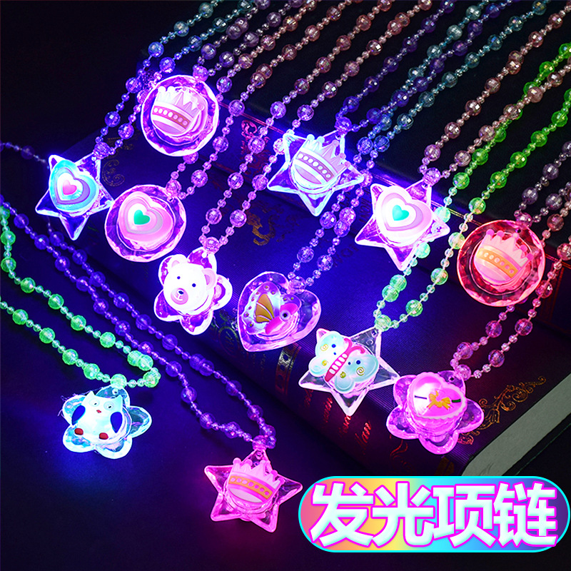 Glow necklace earring ring bow little night light LED hair clip night market
