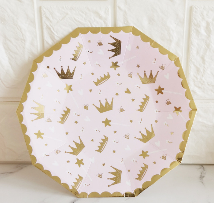 Pink Castle Crown Paper Pallet Paper Cup Tissue Pink Party Plate Birthday Paper Plate for Cake Paper Pallet Plate