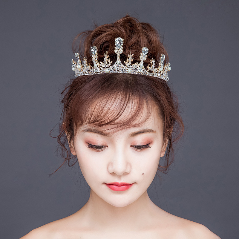 Tuoming New Wheat Headdress Bridal Wedding Headdress Crown Headband Birthday Banquet Crystal Crown Accessories