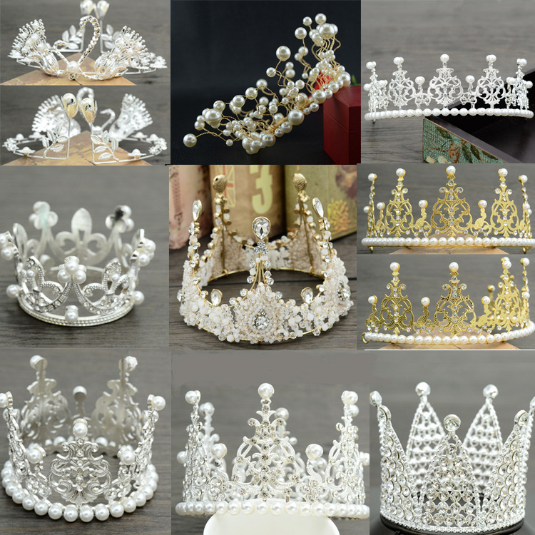 Bridal Crown Baby Crown Headdress Birthday Cake Crown Decoration Princess Lace Crown Hair Clasp Wholesale