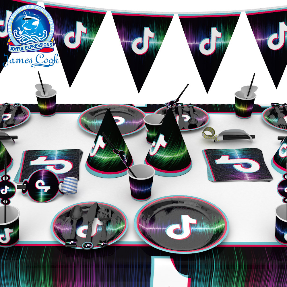 Amazon New TikTok Disposable Plate Cup Triangle Flag Birthday Set