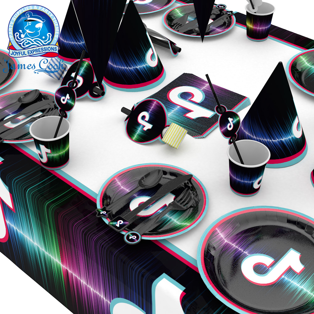 Amazon New TikTok Disposable Plate Cup Triangle Flag Birthday Set