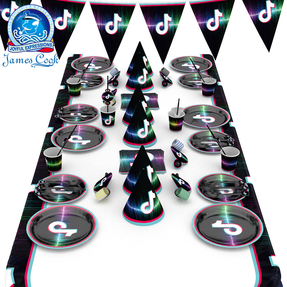 Amazon New TikTok Disposable Plate Cup Triangle Flag Birthday Set
