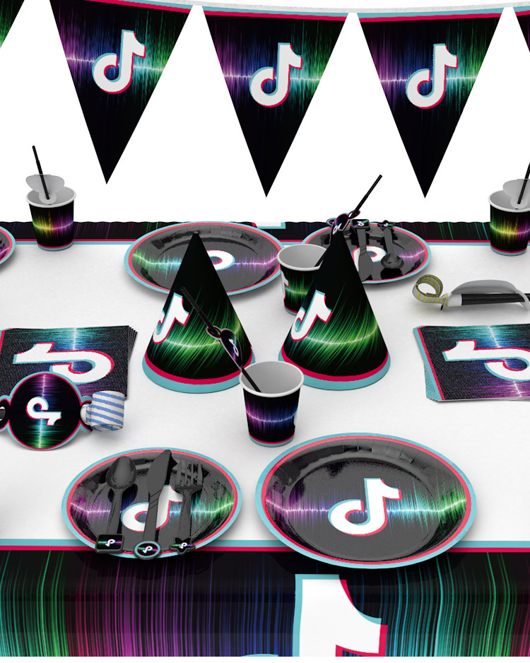 Amazon New TikTok Disposable Plate Cup Triangle Flag Birthday Set