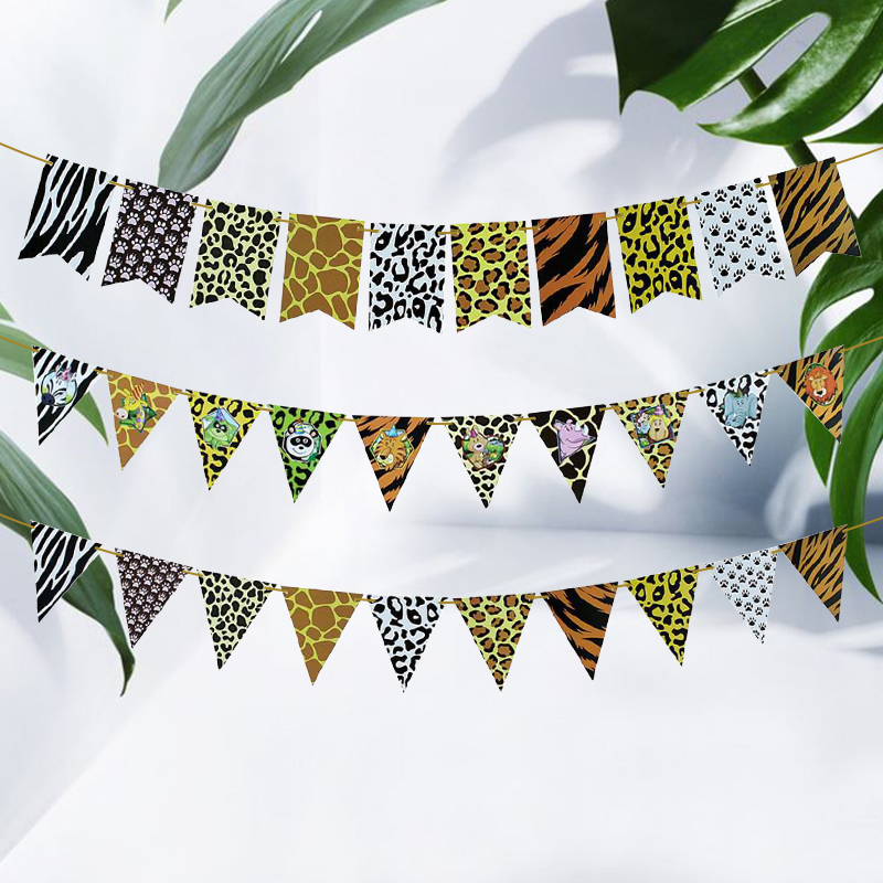 Family Party Decoration Party Arrangement Animal Pattern Dovetail Triangle Paper Flower Animal Head Hanging Flag Family Party Decoration Party Arrangement Animal Pattern Dovetail Triangle Paper Flower Animal Head Hanging Flag
