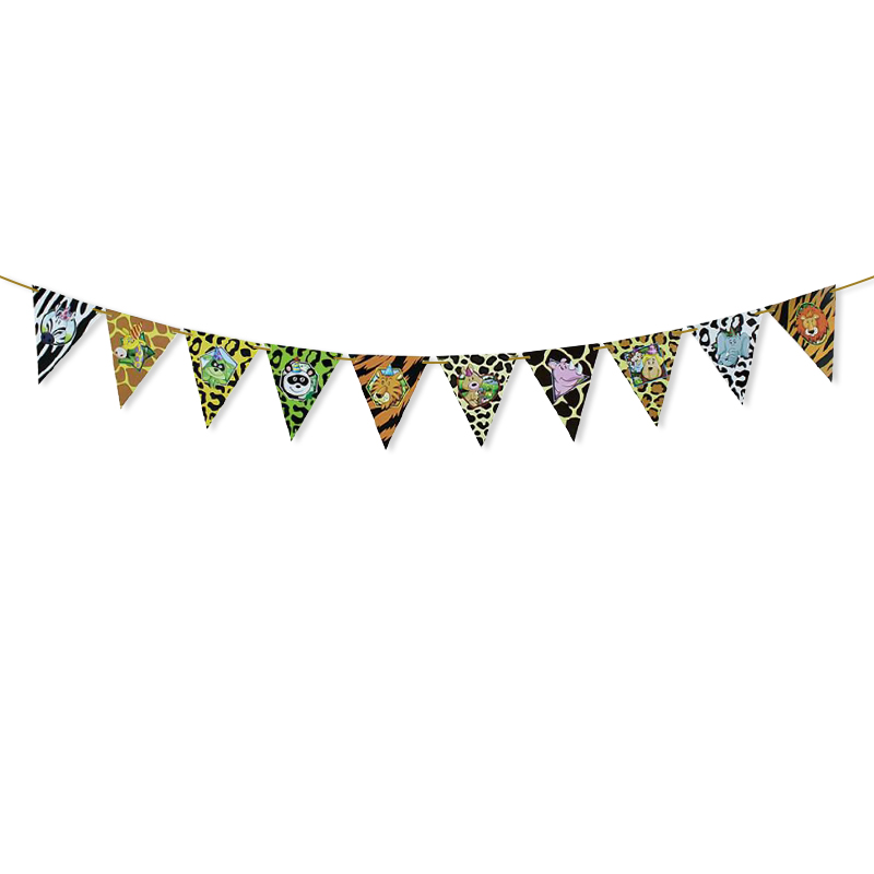 Family Party Decoration Party Arrangement Animal Pattern Dovetail Triangle Paper Flower Animal Head Hanging Flag Family Party Decoration Party Arrangement Animal Pattern Dovetail Triangle Paper Flower Animal Head Hanging Flag
