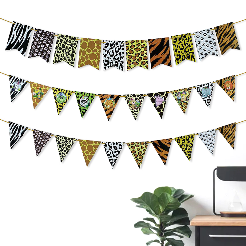Family Party Decoration Party Arrangement Animal Pattern Dovetail Triangle Paper Flower Animal Head Hanging Flag Family Party Decoration Party Arrangement Animal Pattern Dovetail Triangle Paper Flower Animal Head Hanging Flag
