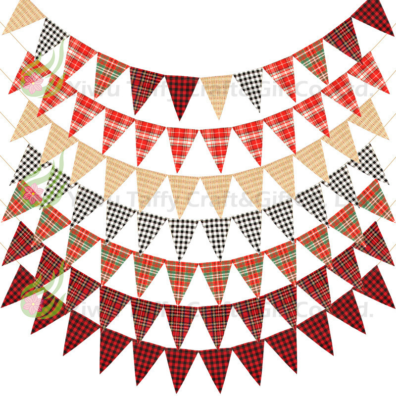 Factory Self-Operated Christmas Party Decoration Lumberjack Theme String Flags Red and Black Color Triangle Flag