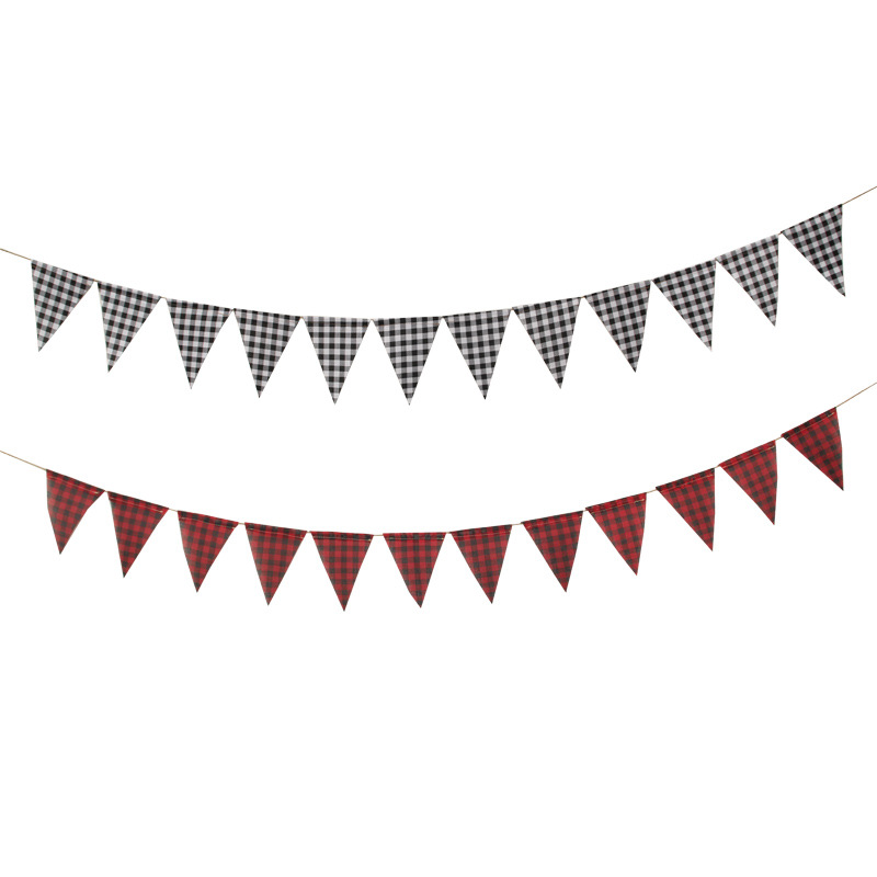 Factory Self-Operated Christmas Party Decoration Lumberjack Theme String Flags Red and Black Color Triangle Flag