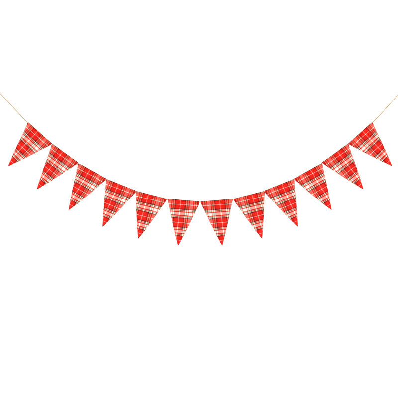 Factory Self-Operated Christmas Party Decoration Lumberjack Theme String Flags Red and Black Color Triangle Flag Factory Self-Operated Christmas Party Decoration Lumberjack Theme String Flags Red and Black Color Triangle Flag