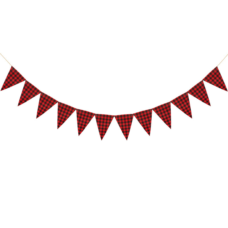 Factory Self-Operated Christmas Party Decoration Lumberjack Theme String Flags Red and Black Color Triangle Flag Factory Self-Operated Christmas Party Decoration Lumberjack Theme String Flags Red and Black Color Triangle Flag
