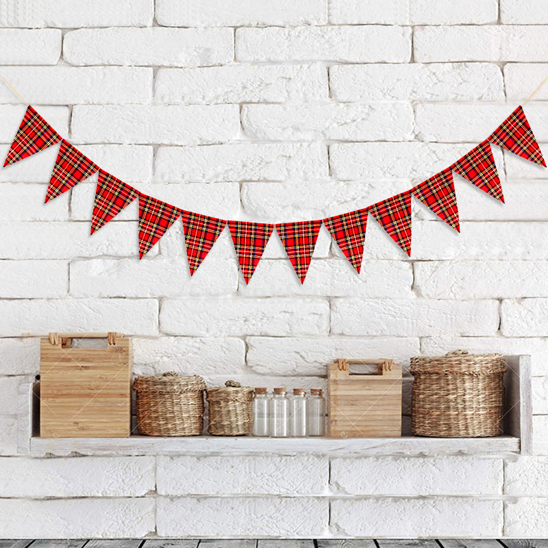 Factory Self-Operated Christmas Party Decoration Lumberjack Theme String Flags Red and Black Color Triangle Flag Factory Self-Operated Christmas Party Decoration Lumberjack Theme String Flags Red and Black Color Triangle Flag