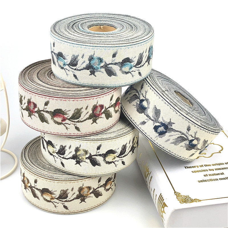 New Curtain Linen Jacquard Net Tape 6cm Stitching Side Ethnic Chinese Style Pastoral Small Flower 25 M Roll Linen Volume