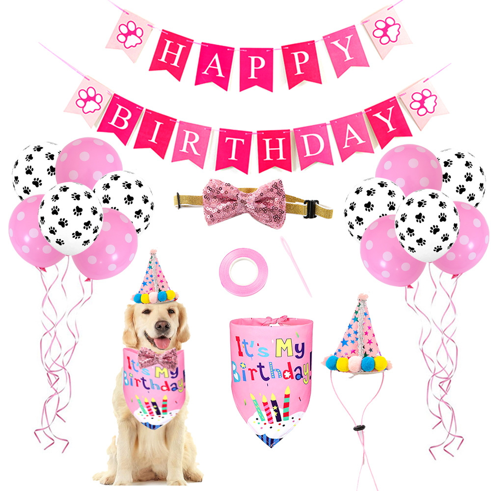 Pet Birthday Party Hanging Flag Banner Birthday Hat Bow Tie Dog Claw Balloon Decoration Party Decoration Set Wholesale Pet Birthday Party Hanging Flag Banner Birthday Hat Bow Tie Dog Claw Balloon Decoration Party Decoration Set Wholesale