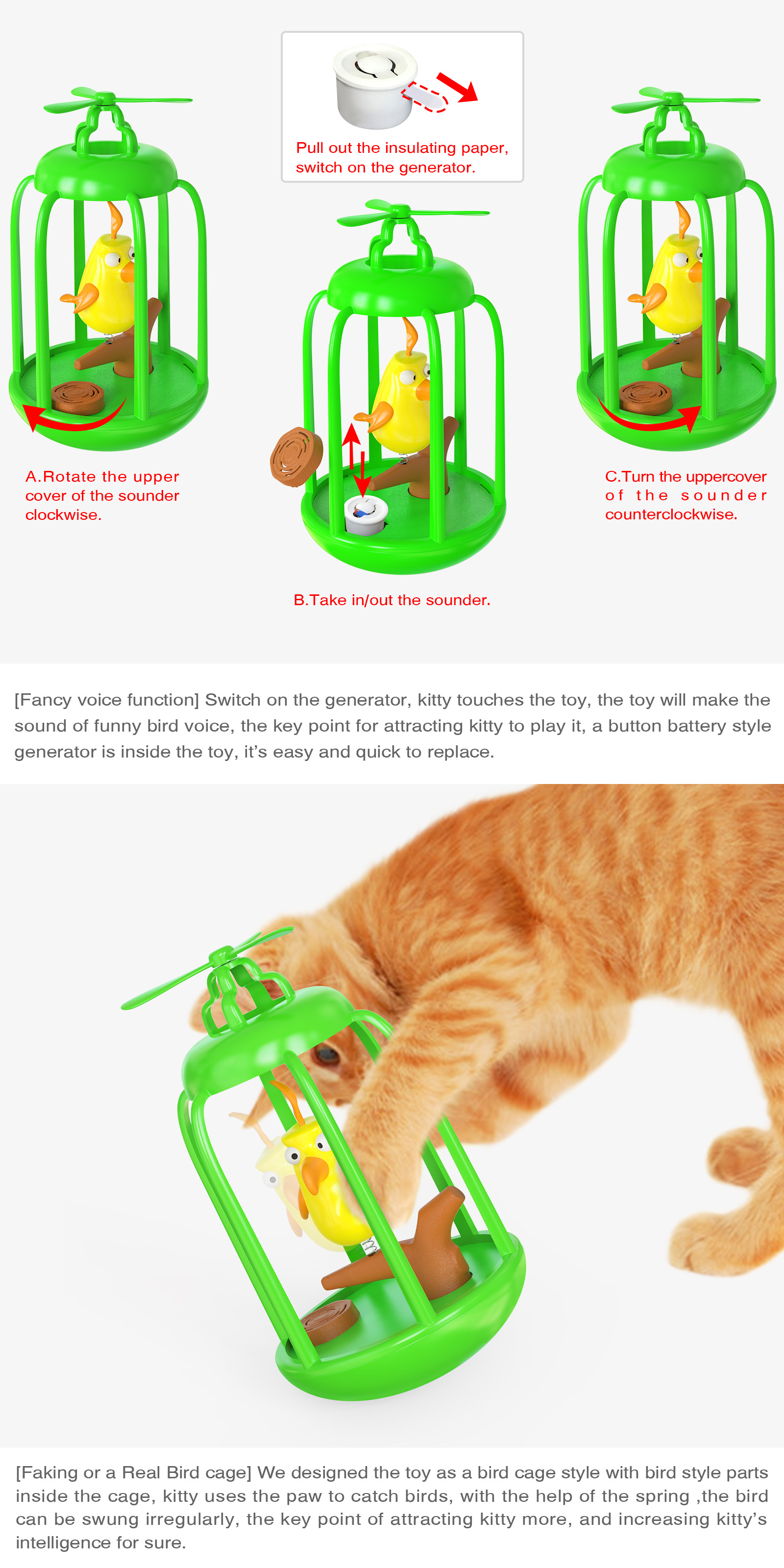 Pet Supplies Factory Wholesale Company Amazon New Popular Sound Bird Cage Funny Cat Tumbler Cat Toy