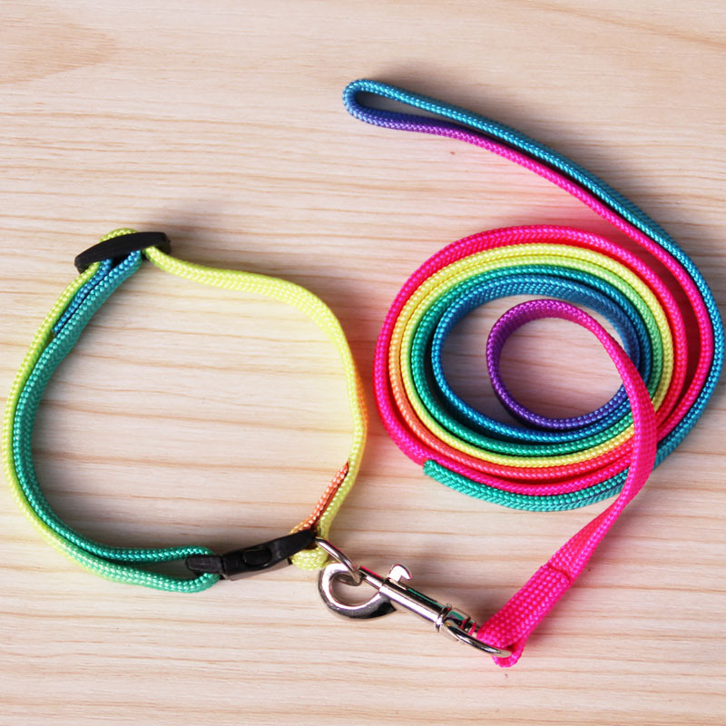 Colorful Collar Pet Hand Holding Rope Dog Chain Colorful Pet Collar Small Dog Rainbow Dog Leash Necklet Set