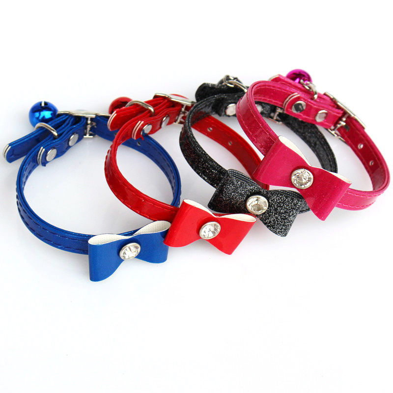 Pet Bell Collar Bow Cat Bell Collar Pu Collar Pet Decorations Pet Supplies