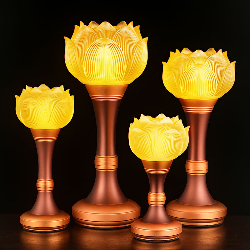 Factory Direct Sales Led Colorful Lotus Lights Color-Changing Colored Glaze Lotus Lamp Pilot Lamp Buddha Worshiping Lamp Buddha Front Lantern Plug-in