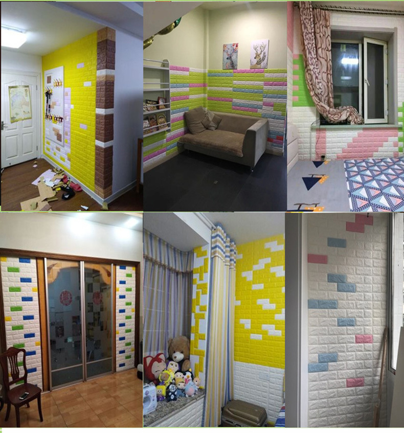 3D Wall Sticker Wallpaper AntiCollision SelfAdhesive Wallpaper Foam Brick Pattern Waterproof Wall Hangings Wallpaper