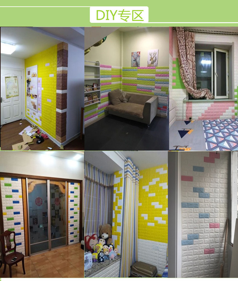 3D Wall Sticker Wallpaper AntiCollision SelfAdhesive Wallpaper Foam Brick Pattern Waterproof Wall Hangings Wallpaper