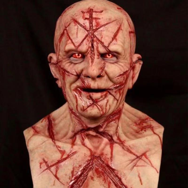 Halloween Horror Mask Latex Rotten Face Scar Old Man&#039;s Head Set Haunted House prank Toy