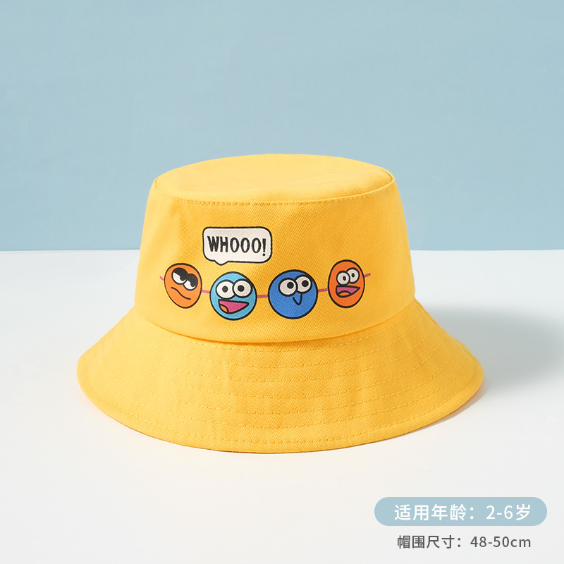 Summer New Pure Color Cartoon Expression Casual Children Bucket Hat Sun Protection Sunshade Outdoor Maruko