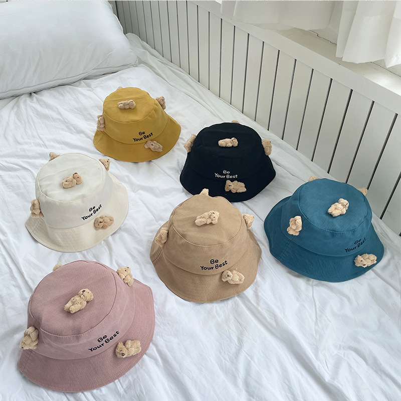 Children&#039;s Hat 2021 Autumn and Winter New Cartoon Bear Children&#039;s Bucket Hat Letters Maruko