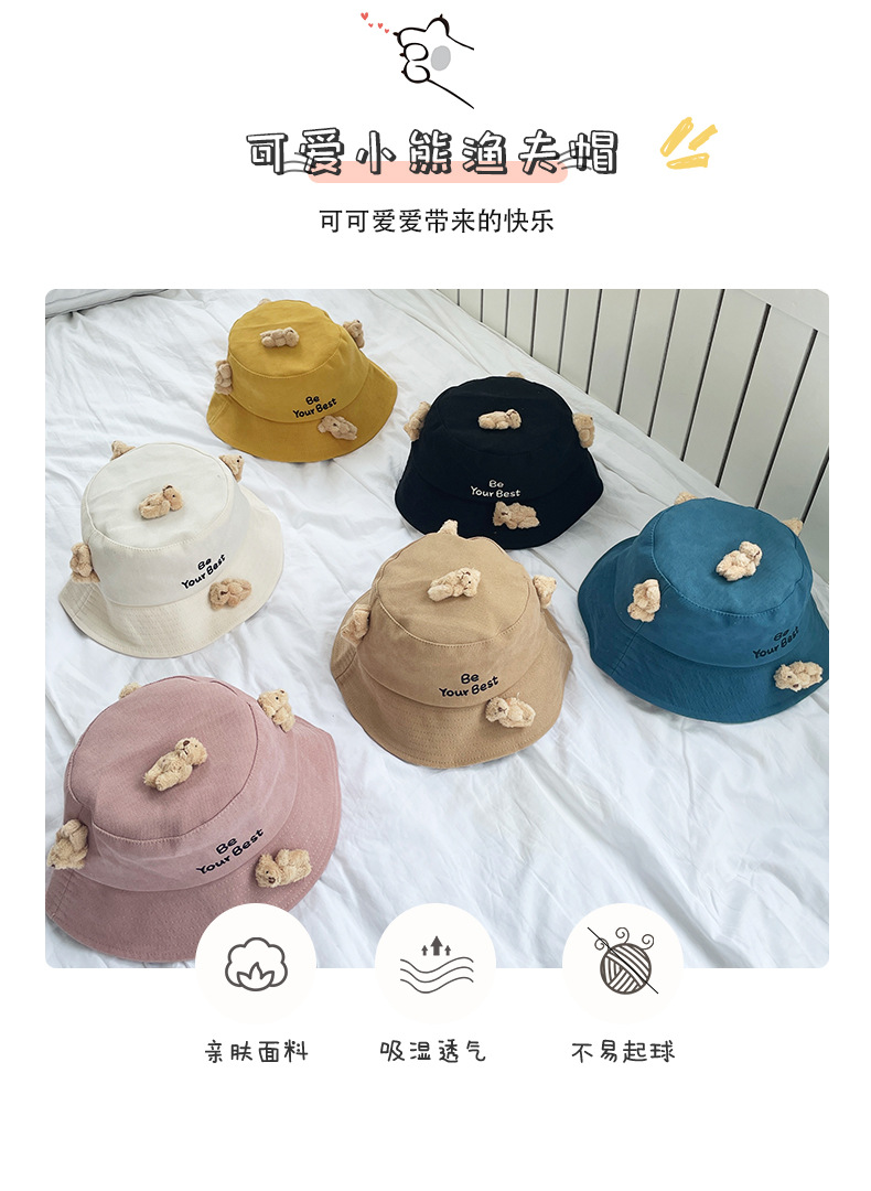 Children's Hat 2021 Autumn and Winter New Cartoon Bear Children's Bucket Hat Letters Maruko