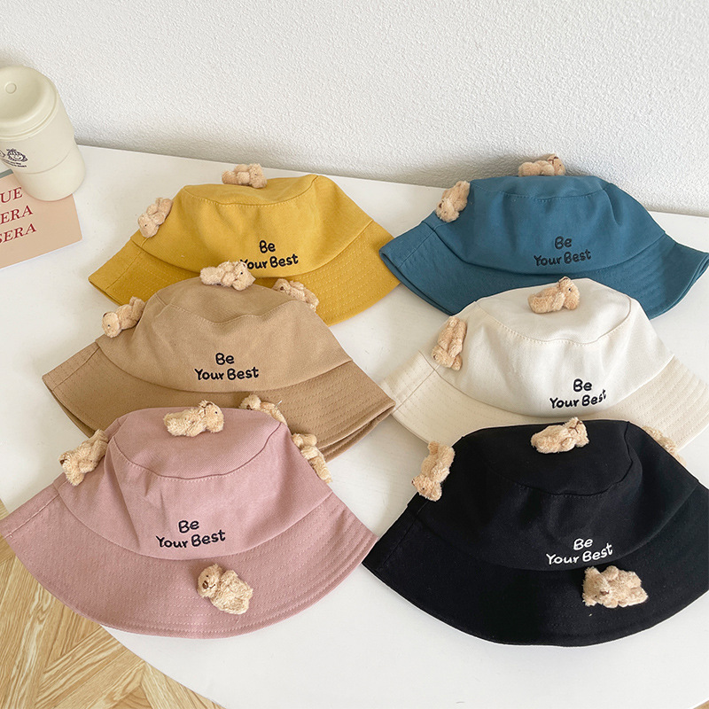 Children&#039;s Hat 2021 Autumn and Winter New Cartoon Bear Children&#039;s Bucket Hat Letters Maruko