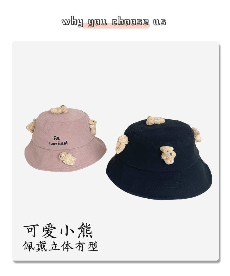 Children's Hat 2021 Autumn and Winter New Cartoon Bear Children's Bucket Hat Letters Maruko