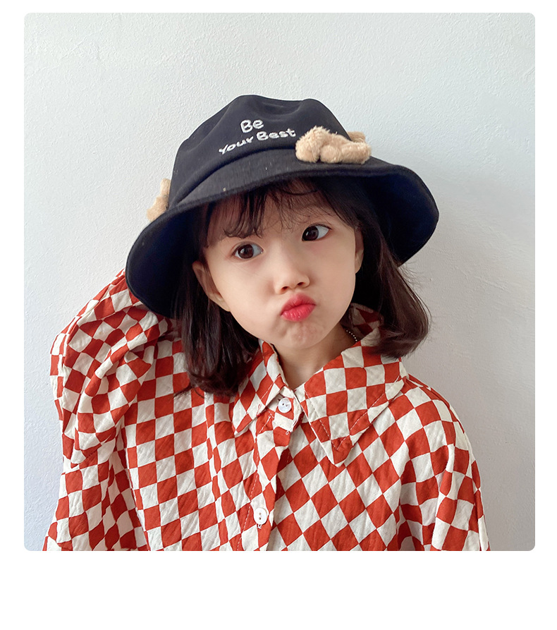 Children's Hat 2021 Autumn and Winter New Cartoon Bear Children's Bucket Hat Letters Maruko