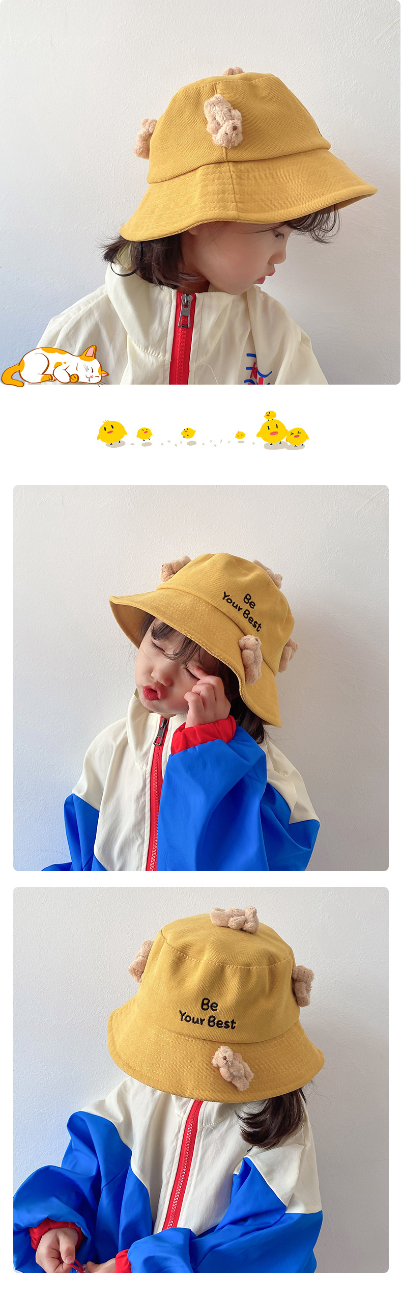 Children's Hat 2021 Autumn and Winter New Cartoon Bear Children's Bucket Hat Letters Maruko