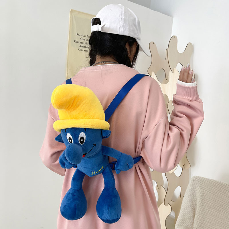 Smurfs Cartoon Blue Elf Children&#039;s Backpack Men&#039;s and Women&#039;s Baby&#039;s Doll Doll Bag Cute Children&#039;s Plush Toy Backpack