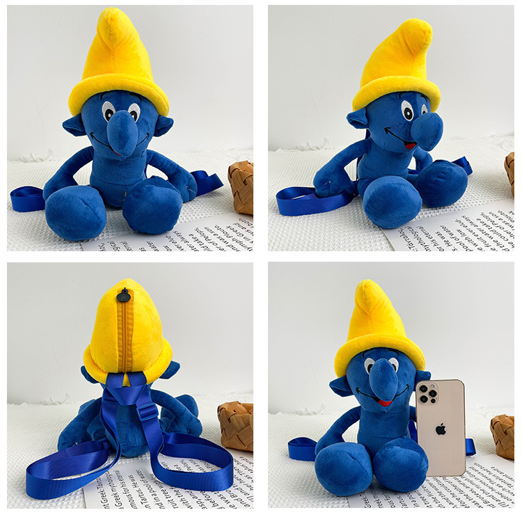 Smurfs Cartoon Blue Elf Children's Backpack Men's and Women's Baby's Doll Doll Bag Cute Children's Plush Toy Backpack