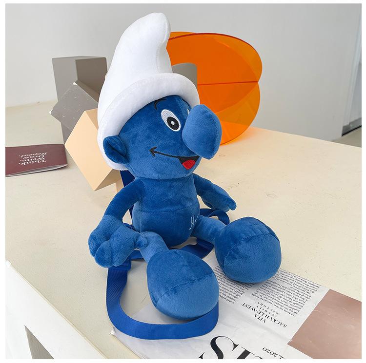 Smurfs Cartoon Blue Elf Children's Backpack Men's and Women's Baby's Doll Doll Bag Cute Children's Plush Toy Backpack