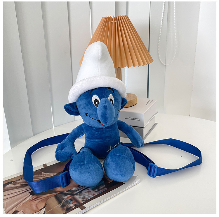 Smurfs Cartoon Blue Elf Children's Backpack Men's and Women's Baby's Doll Doll Bag Cute Children's Plush Toy Backpack