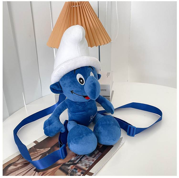 Smurfs Cartoon Blue Elf Children's Backpack Men's and Women's Baby's Doll Doll Bag Cute Children's Plush Toy Backpack