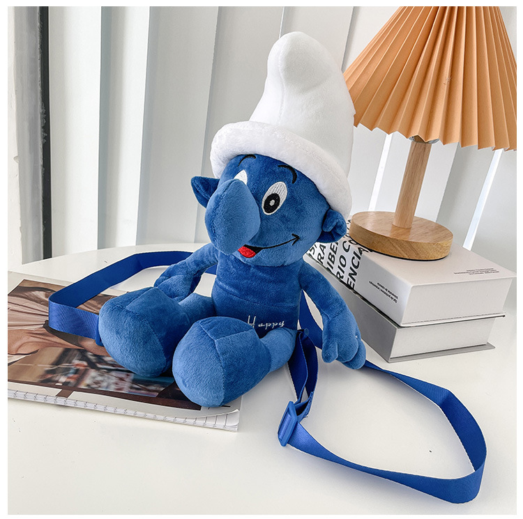 Smurfs Cartoon Blue Elf Children's Backpack Men's and Women's Baby's Doll Doll Bag Cute Children's Plush Toy Backpack