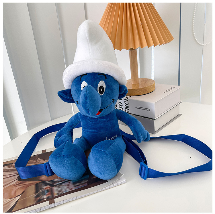 Smurfs Cartoon Blue Elf Children's Backpack Men's and Women's Baby's Doll Doll Bag Cute Children's Plush Toy Backpack