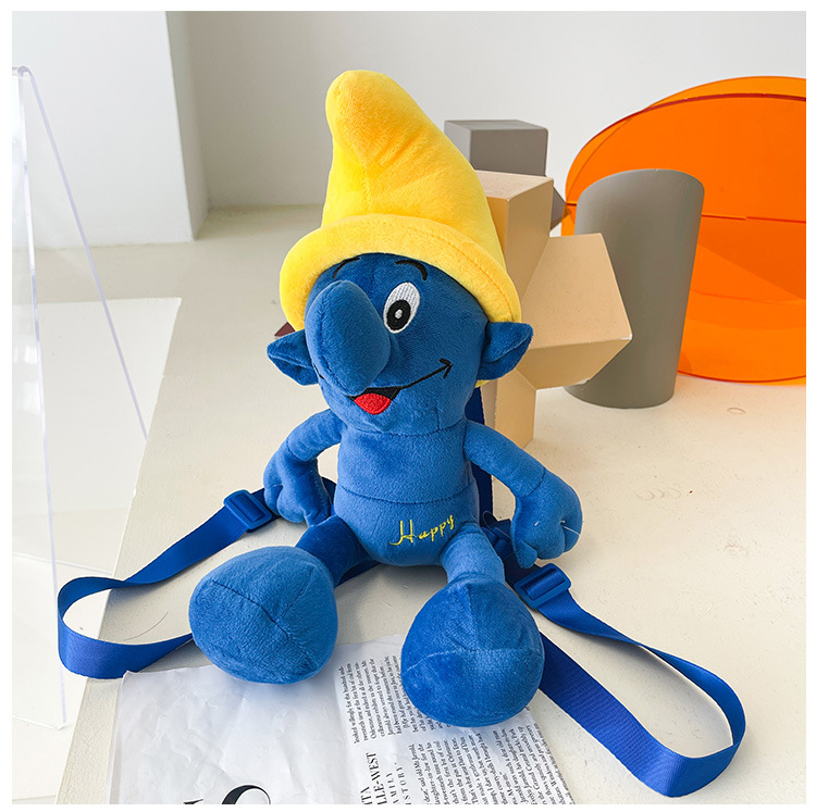 Smurfs Cartoon Blue Elf Children's Backpack Men's and Women's Baby's Doll Doll Bag Cute Children's Plush Toy Backpack